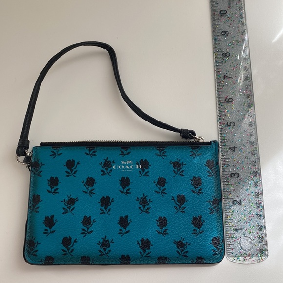 Coach Turquoise Zipper Wallet with Black Rose Pattern. - Picture 12 of 16
